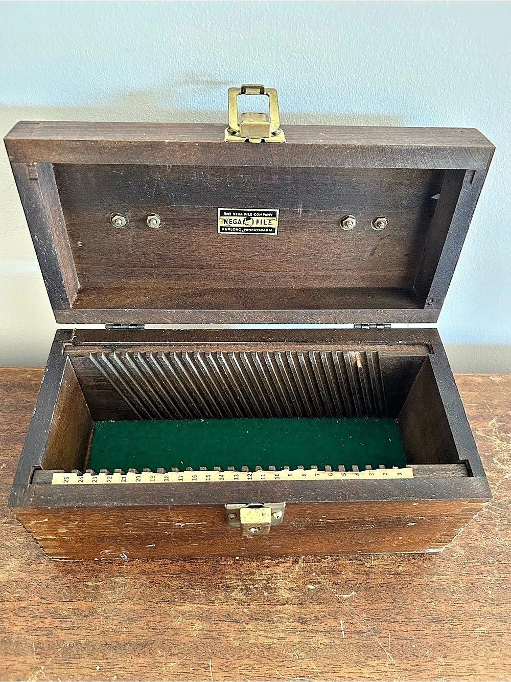 Vintage Nega File Wooden Slide Storage Box W/ Dovetail Construction - Picture 2 of 8